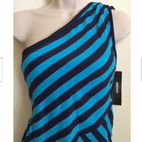 DKNY Womens Tankini Swimsuit Blue And Black Stripe - Picture 3 of 4